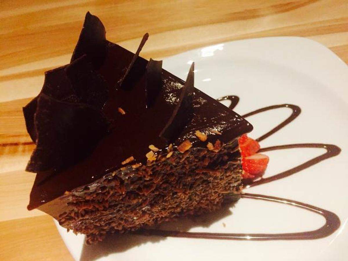 Chocolate ganache cake with toasted-coconut icing at Silver Fox.