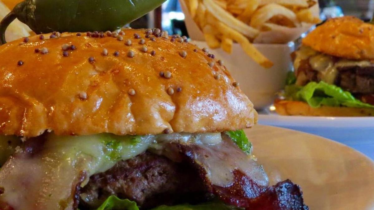 A green chile burger at Bread Winners Cafe.