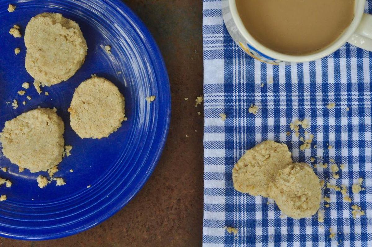 Light, citrusy lemon oatmeal sables have all the great texture of the classic French cookie, but without the butter or flour.