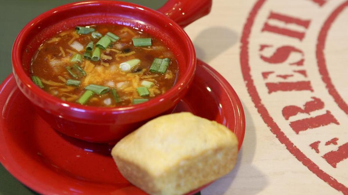 Turkey chili soup at Sweet Tomatoes. The soup-and-salad-bar chain, which opened in Fort Worth in 2011, has reportedly closed all its DFW locations.
