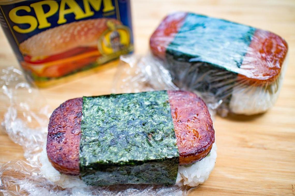 Once wrapped with nori the musibi is ready to eat, or wrap in plastic wrap to eat later.