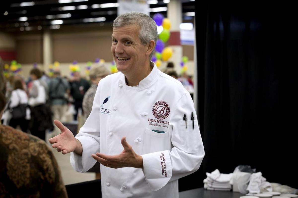 Chef Jon Bonnell of Waters and Bonnell’s served spicy gumbo at an Empty Bowls.