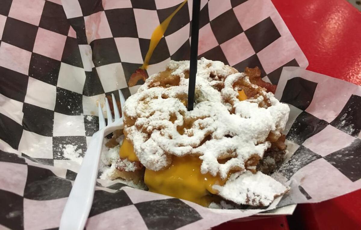 One of the 2017 winners of the Big Tex Choice Awards: The Funnel Cake Bacon Queso Burger, which won for ‘Most Creative’ and ‘Best Taste — Savory.’
