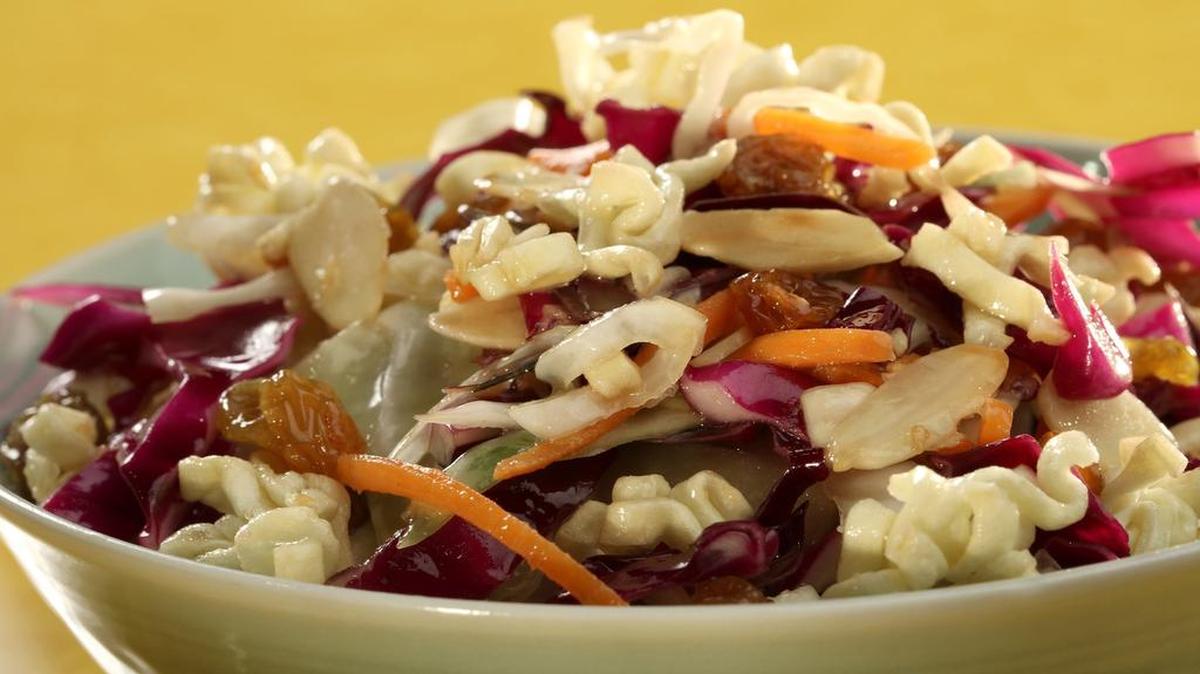 Ramen turns up as an unexpected crispy garnish for slaw.
