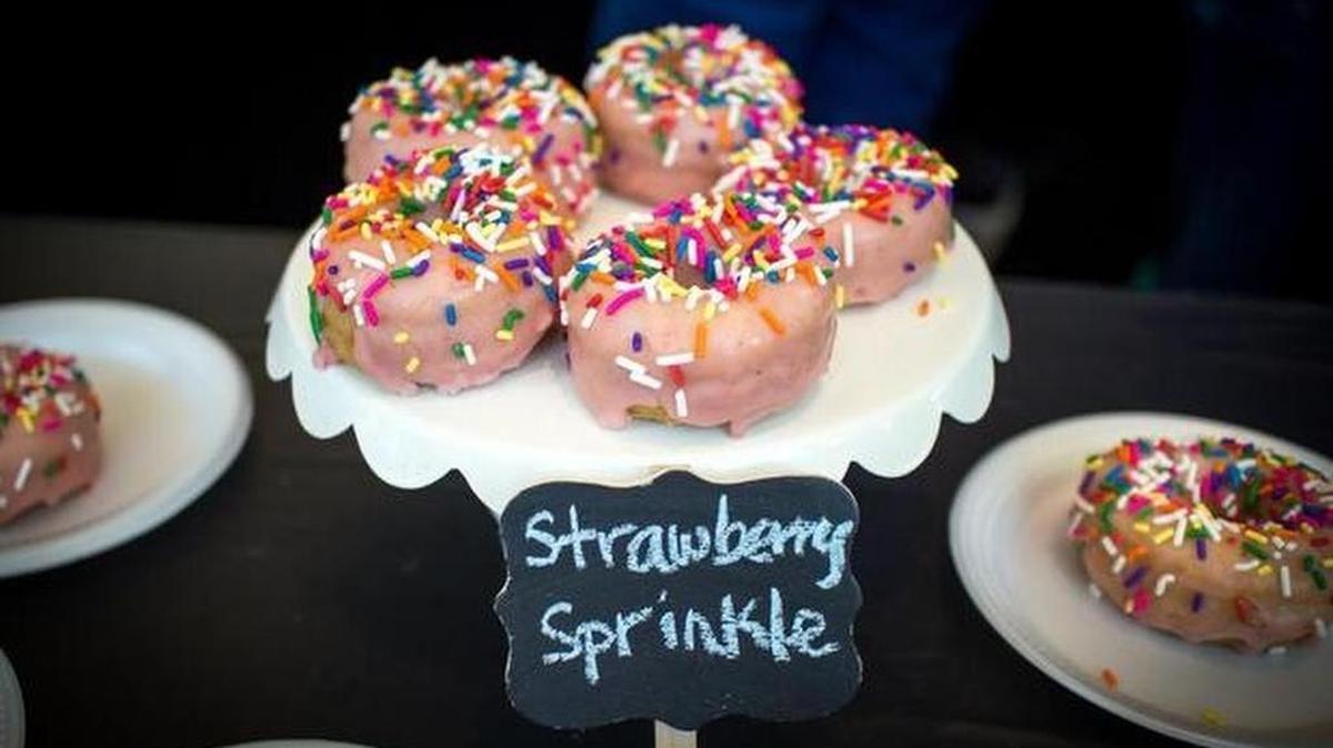 Strawberry shortcake doughnuts from FunkyTown Donuts were served at the Fort Worth Food + Wine Festival.