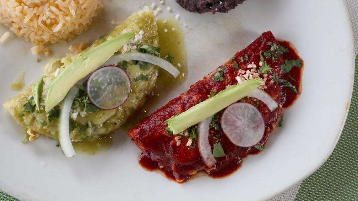 A shrimp enchilada plate is a spicy choice for lunch.