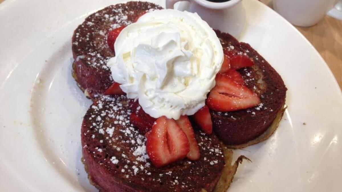 Red velvet French toast at Yolk in Sundance Square