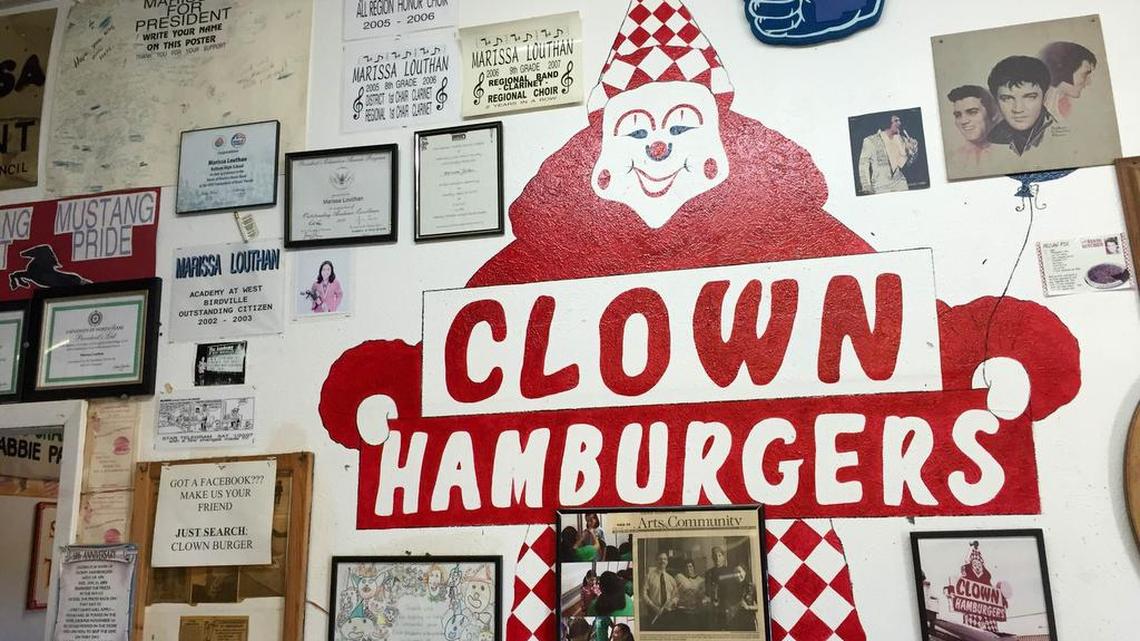 The iconic Clown Burger sign is also a wall decoration.