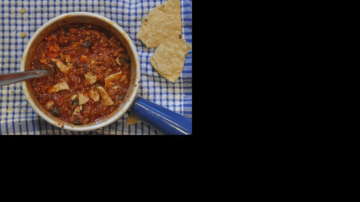 
Lots of chopped green chile makes gives Beef and green chile chili a subtle, New Mexico-inspired heat.
