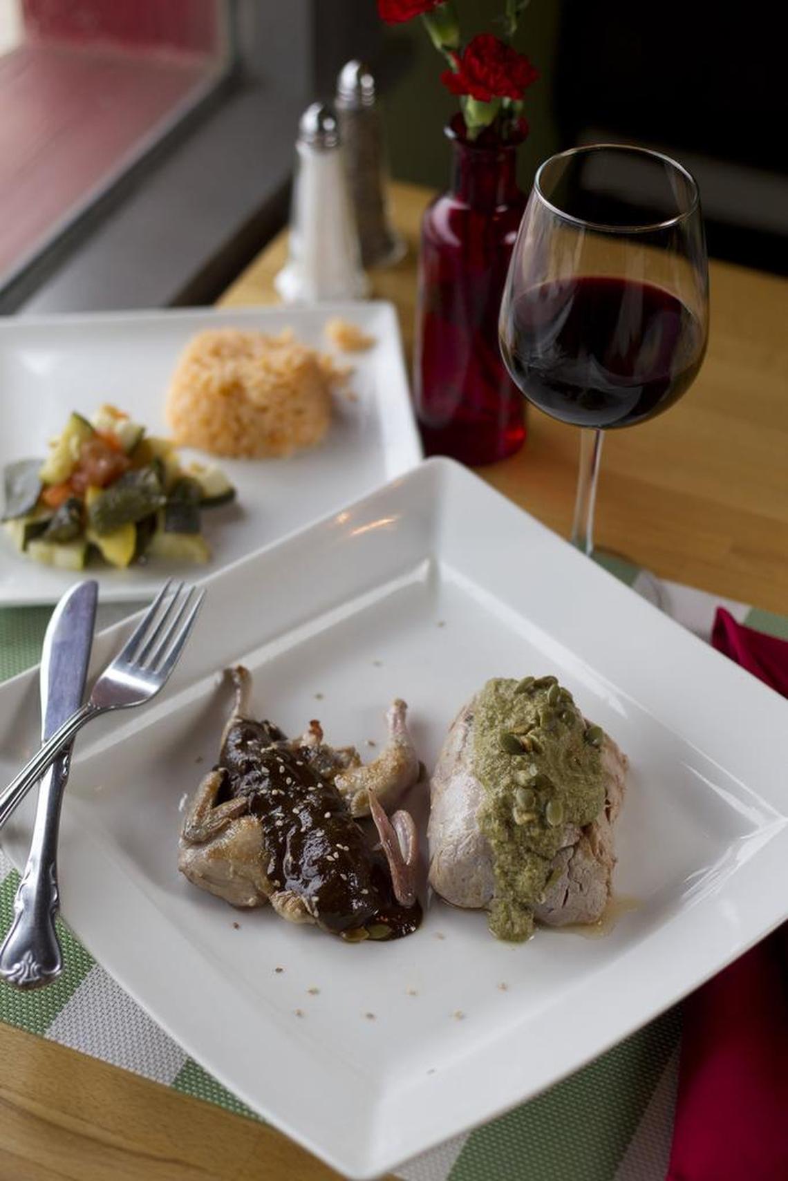 Paco’s Dos Moles offers two varieties: red mole over quail and green mole on pork loin.
