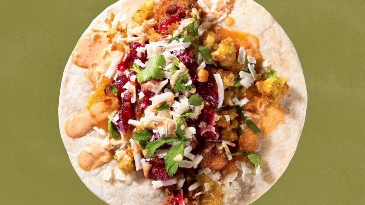 Torchy’s “Big Pilgrim” taco of the month has Cajun fried turkey, dressing, sweet potatoes and a jalapeño-cranberry sauce.