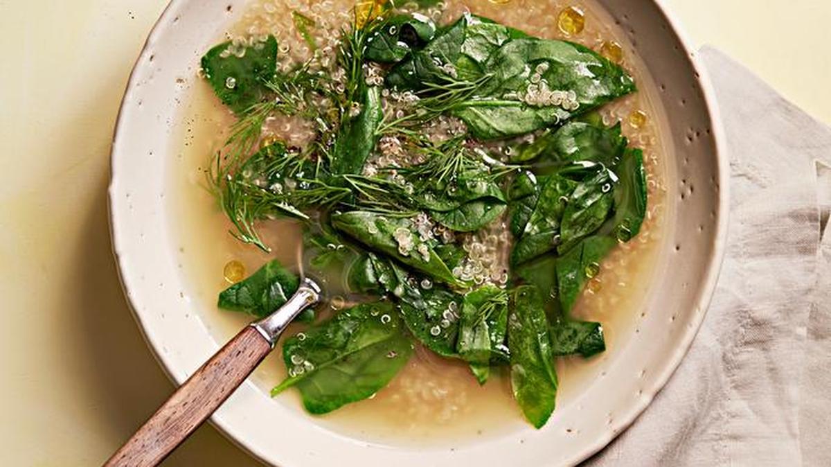 This lemony quinoa-and-spinach soup has a light, fresh flavor profile.