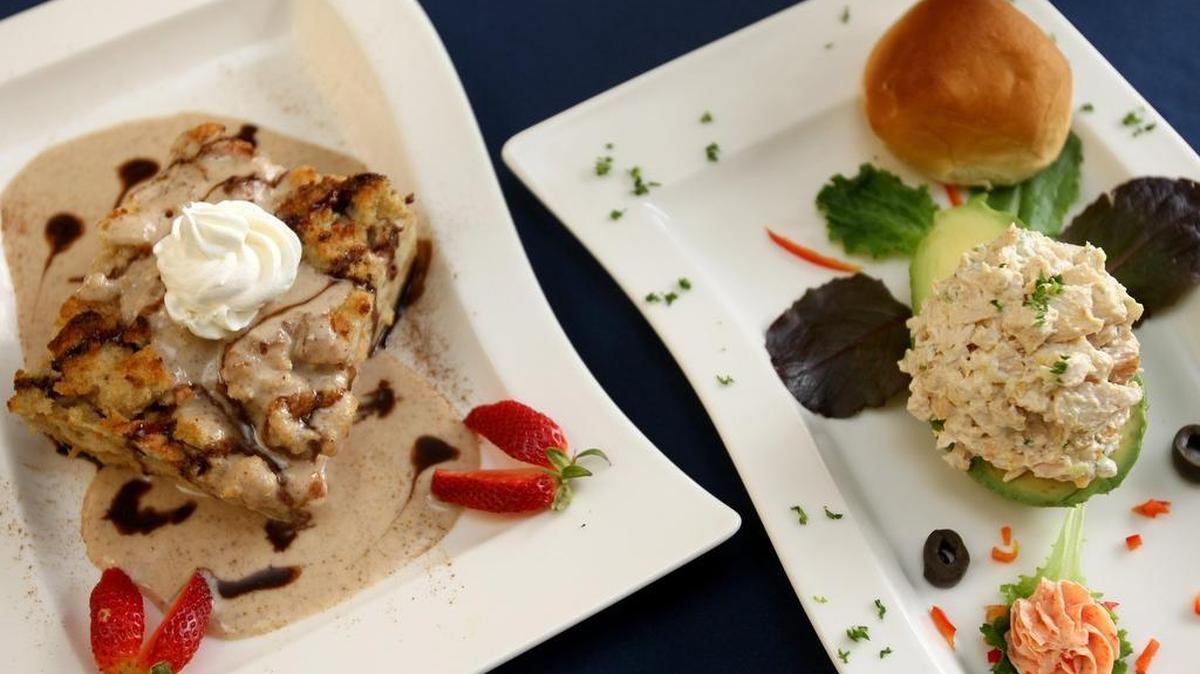 Bread pudding and apricot chicken salad are two dishes that won’t change on the Gardens Restaurant’s new menu.