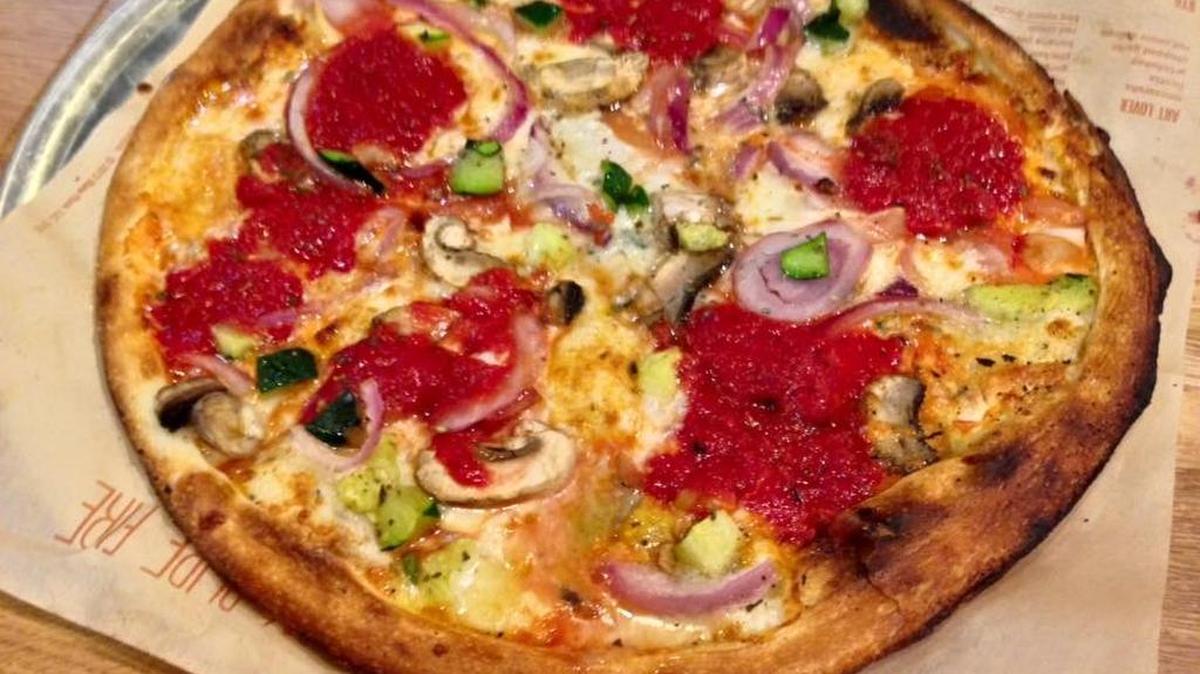A "Veg Out" pizza from Blaze Fast-Fire'd Pizza in Arlington