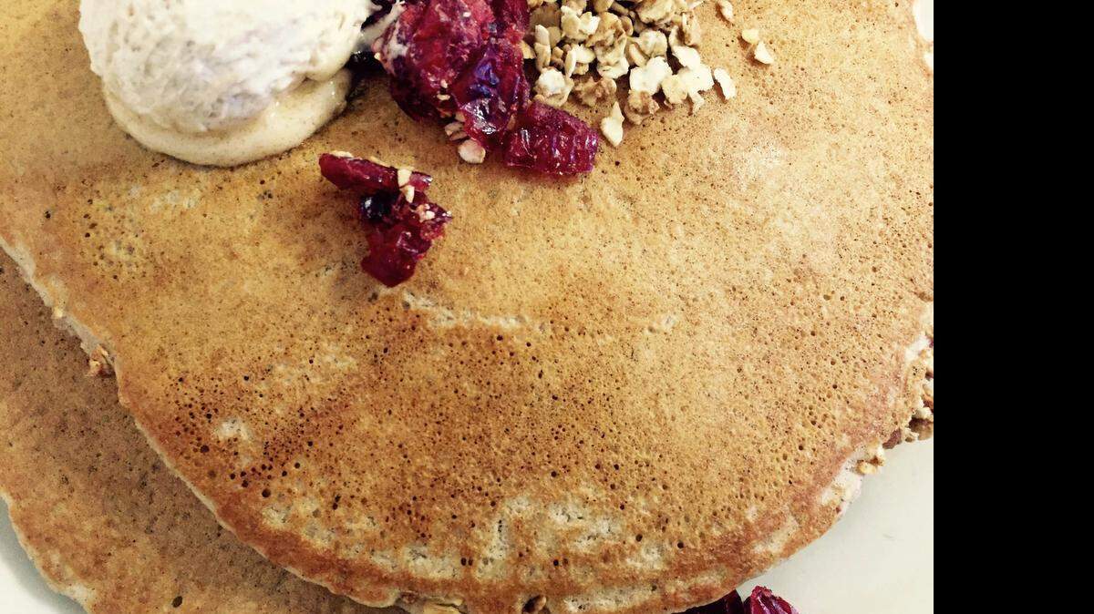 
Joe’s multigrain cranberry-granola pancakes.
