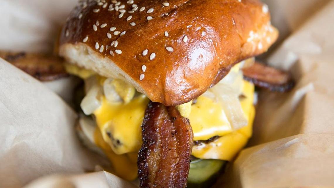 The "Uncle Herky" Burger at Luscher's Red Hots in Dallas on Friday, May 22, 2015