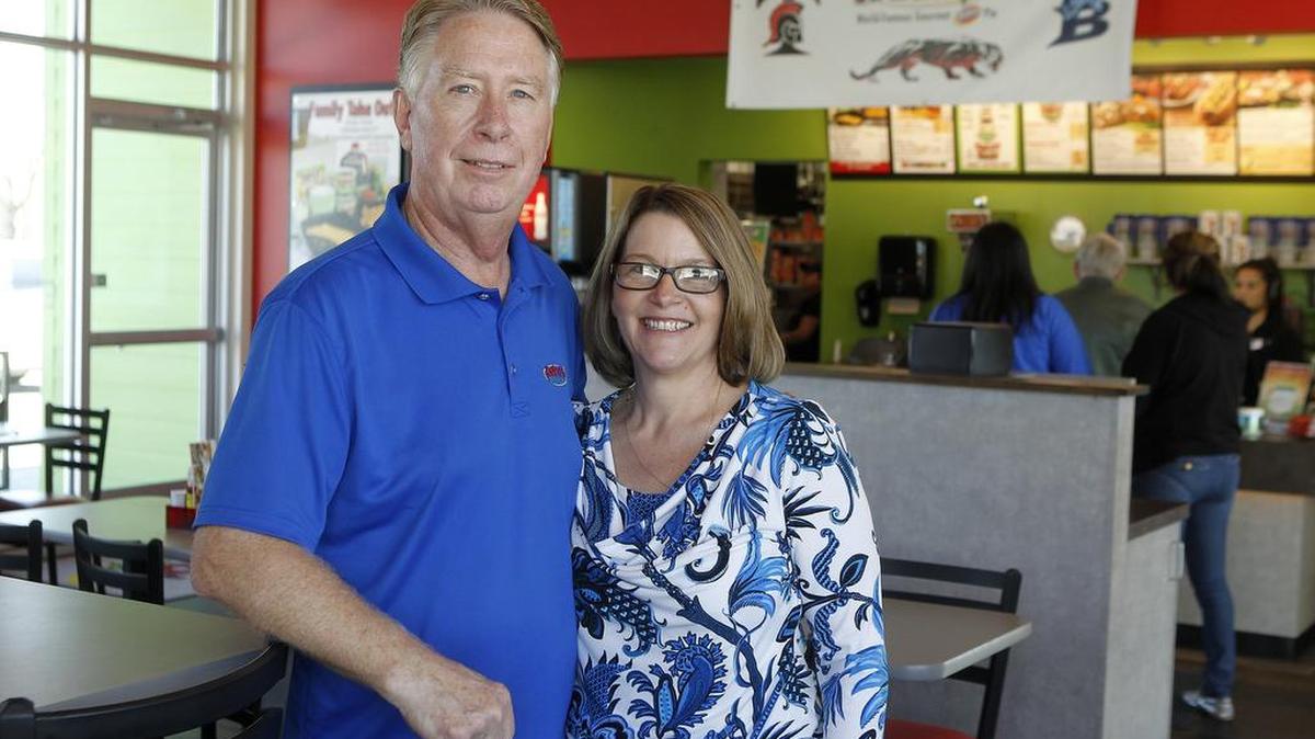 Owner Jim Hill and his wife, Sherri Hill, at Petro’s Chili & Chips in Bedford