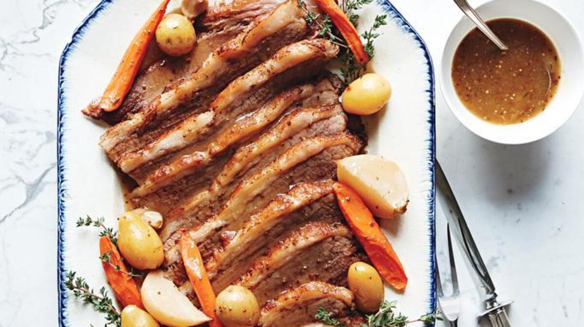 For tender slices, carve the brisket crosswise, against the grain.
