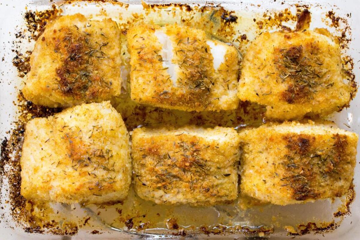 The cod is baked at a very high temperature for a very short time.