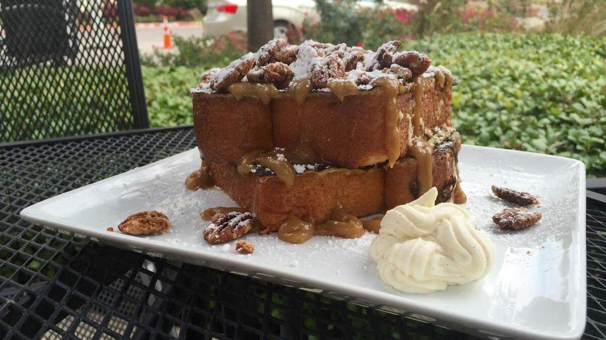 
Bourbon-pecan French toast on the three-day (Saturday-Sunday-Monday) brunch menu at Max’s Wine Dive.
