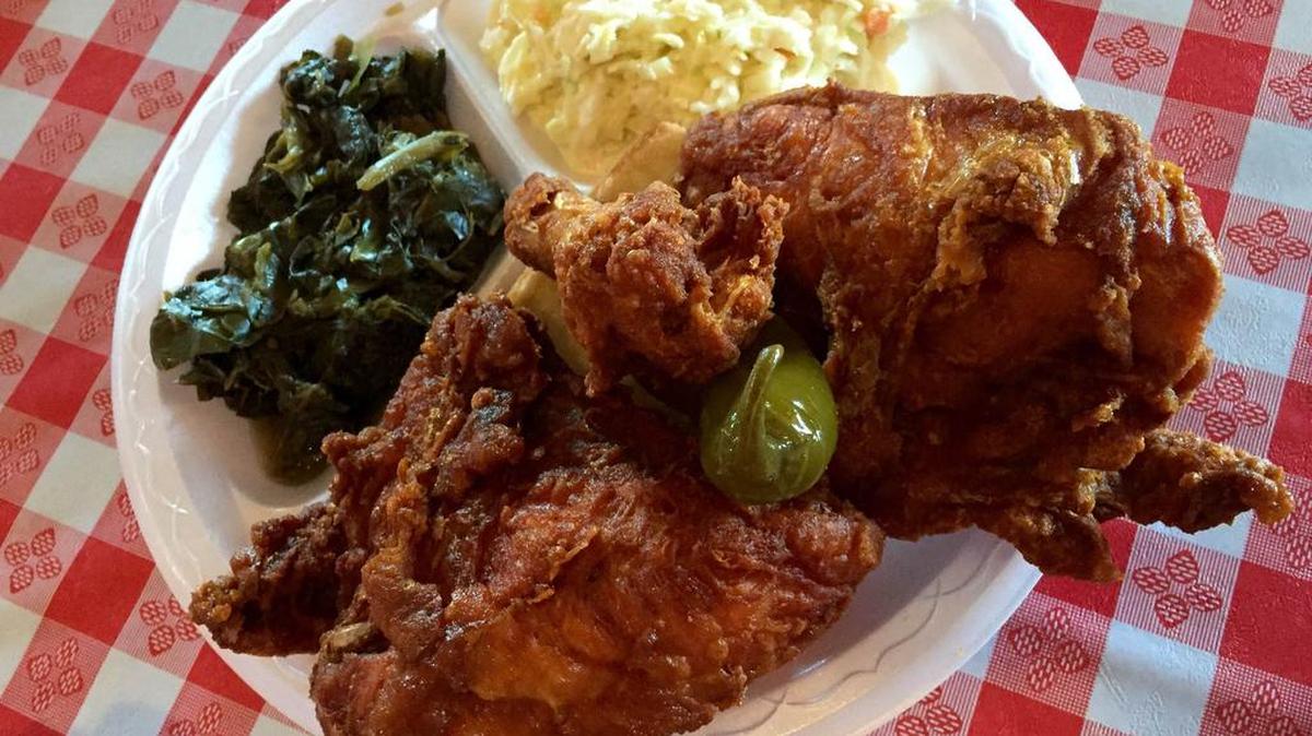 Gus’s Fried Chicken has a crispier coating.