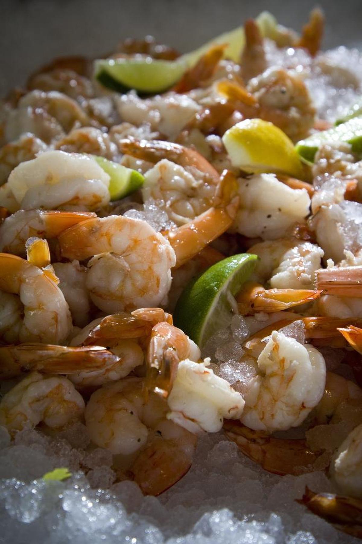 Shrimp on ice at chef Jon Bonnell’s Waters in Sundance Square.