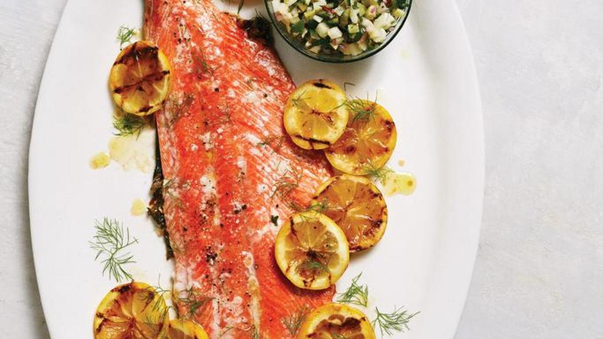 A simple Fennel-Olive Relish adds a briny crunch to this Crisp Grilled Salmon. Delicious!