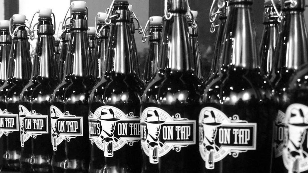 What’s on Tap growlers. The original location of the “beer cafe” offers 36 craft beers on tap, as well as many more in cans and bottles.