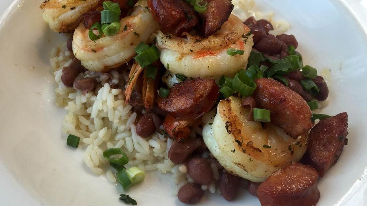 Shrimp with red beans-and-rice at Ellerbe Fine Foods.