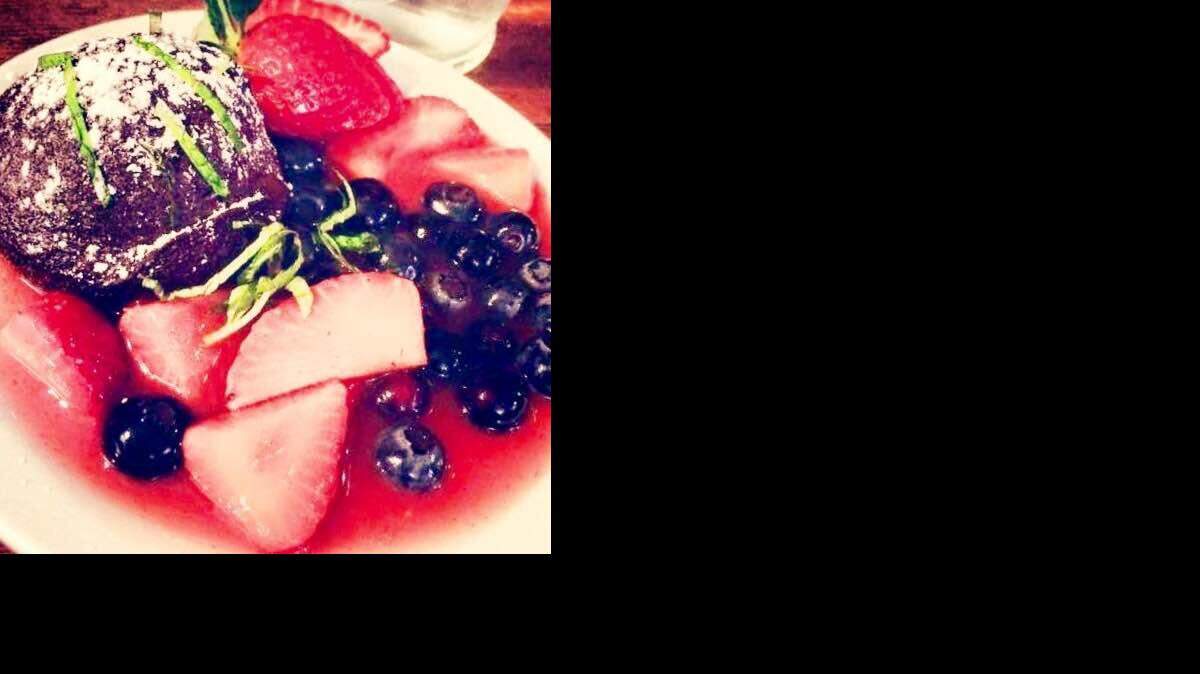 
Brewed’s dark chocolate cake with wild-berry compote for FitWorth Healthy Restaurant Crawl Week 
