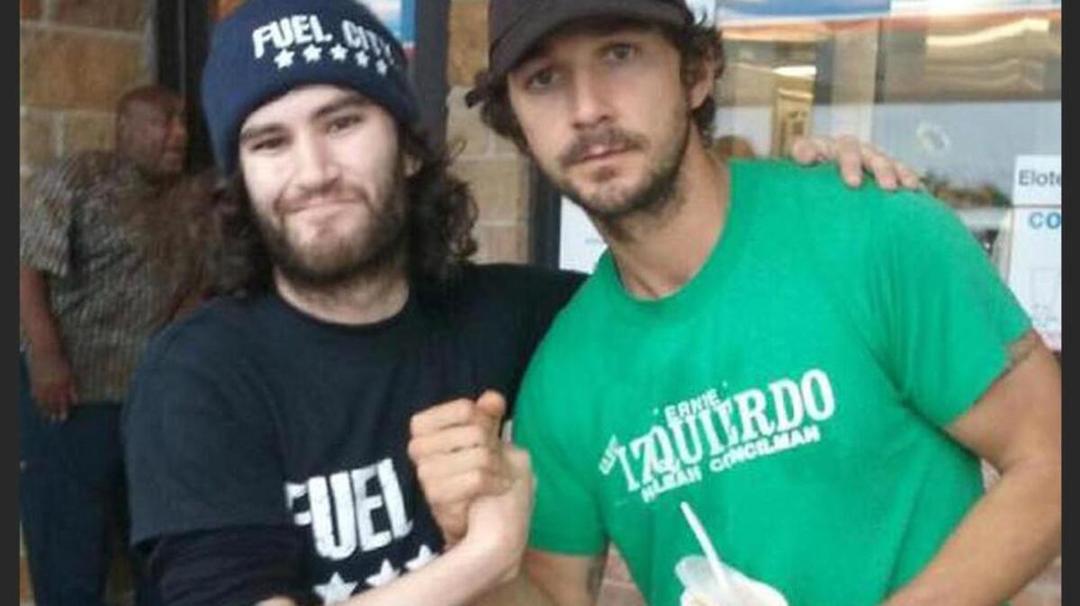 Shia LaBeouf, right, in a (cropped) photo from Fuel City Mesquite’s Facebook page
