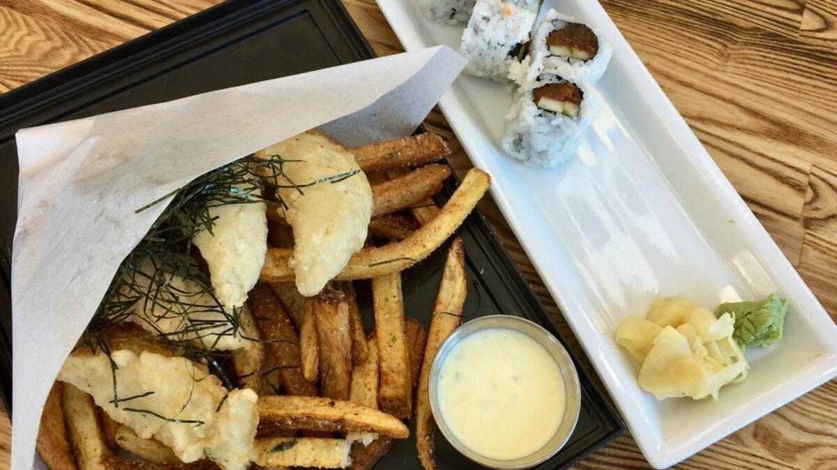 Tempura snapper “fish and chips” and a spicy tuna roll from the reopened Tokyo Cafe.