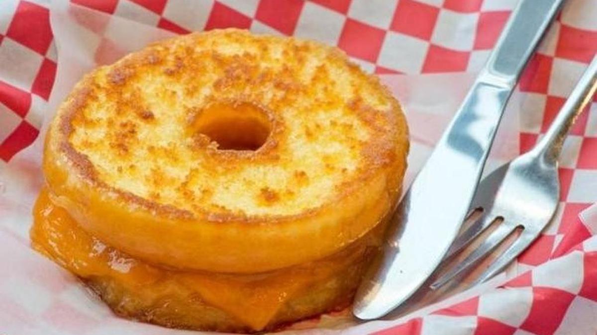 The Classic at Tom+Chee: cheddar cheese on a grilled glazed doughnut