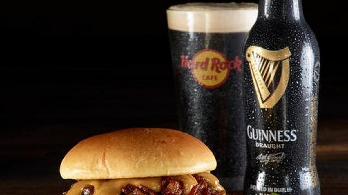 The Guinness & Jameson bacon cheeseburger at Hard Rock Cafe.