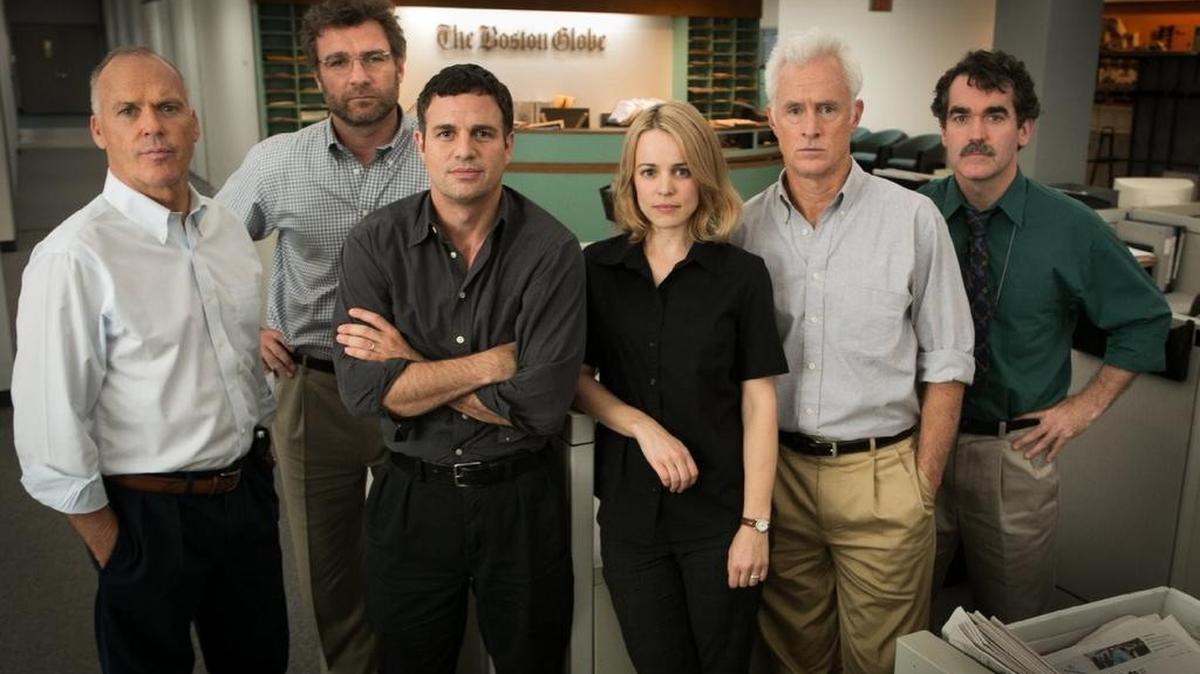 Michael Keaton, Liev Schreiber, Mark Ruffalo, Rachel McAdams, John Slattery and Brian d’Arcy James in ‘Spotlight’