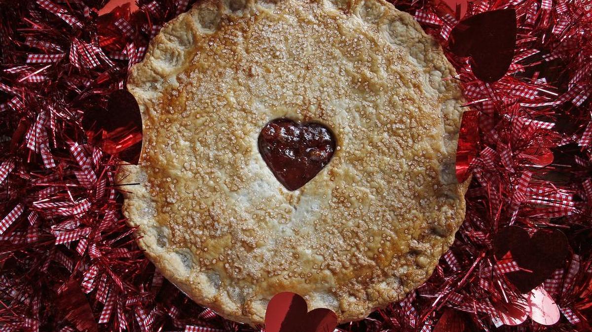 You might not get this Valentine’s pie at Judy Pie in Grapevine on National Pi Day, but you can get a slice of an available pie for $3.14.