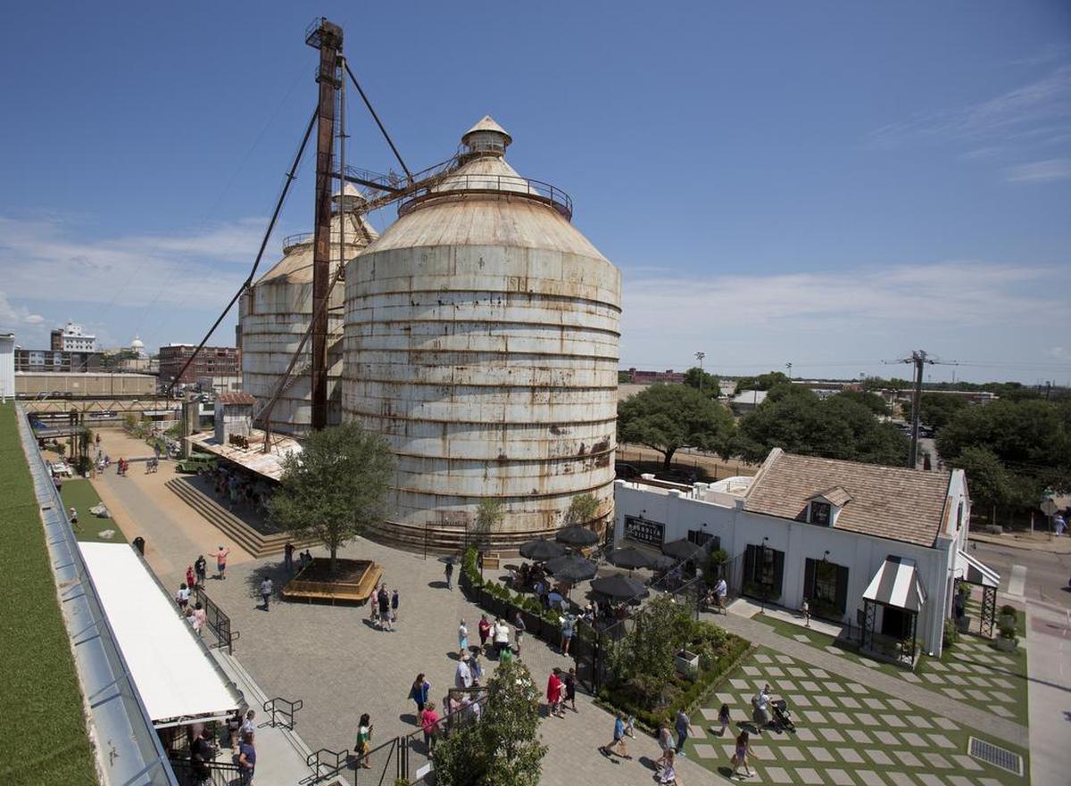 A view of the silos and bakery from the roof of Magnolia Market.