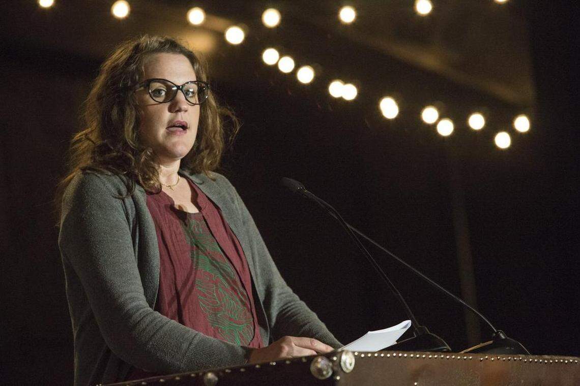 Kathryn Jacob, president and CEO of Safe Haven, speaks at the annual Legacy of Men event on Thursday, April 16, 2015.