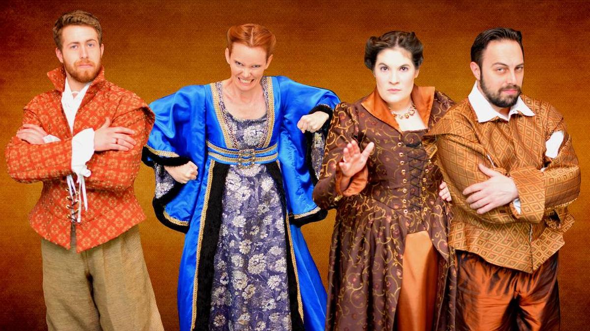 From Left: From ‘Taming Of The Shrew,’ Robert Gemaehlich as Petruchio and Felicia Bertch as Katherine; From ‘The Tamer Tamed,’ Karen Matheny as Maria and Andrew Manning as Petruchio.