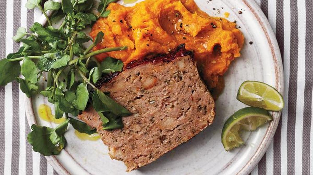 Chipotle-Glazed Meatloaf With Sweet Potatoes: This is a filling meal for the family or a bunch of friends.