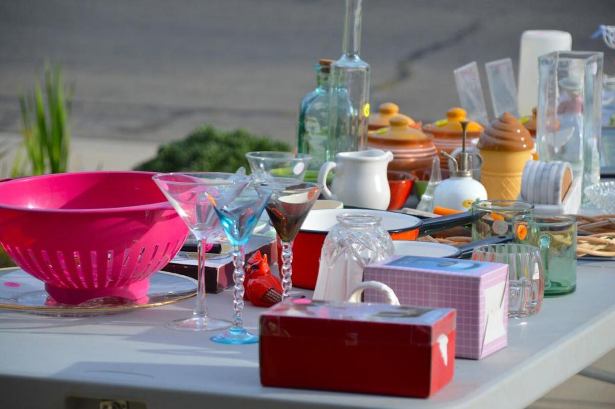 Things for sale at a yard sale.