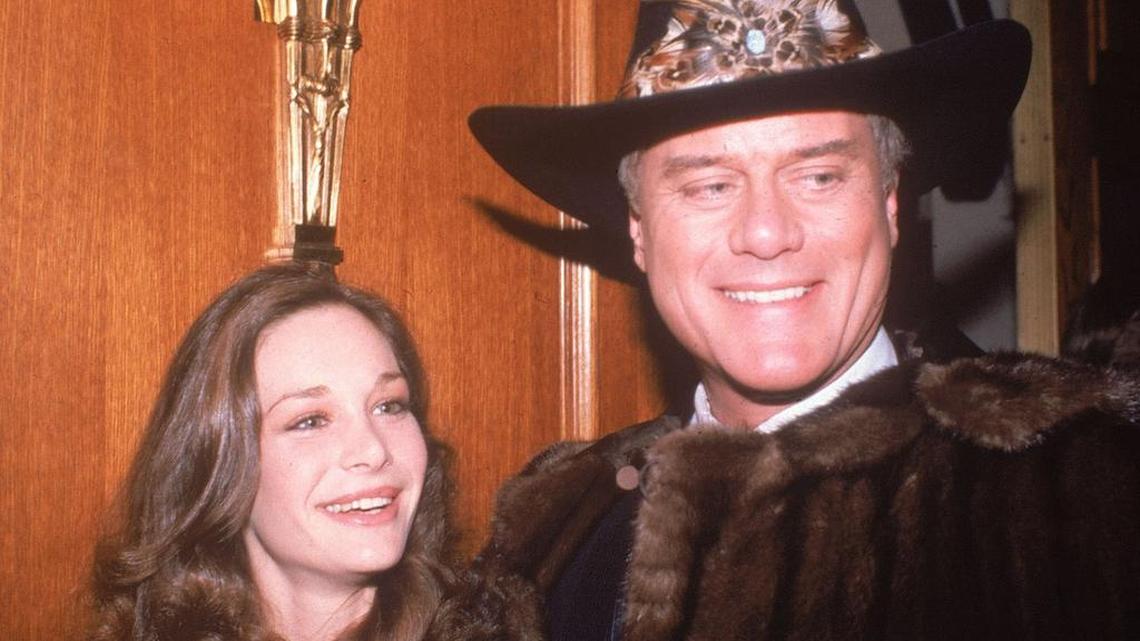 Dallas co-stars Mary Crosby and Larry Hagman in a 1980 photo