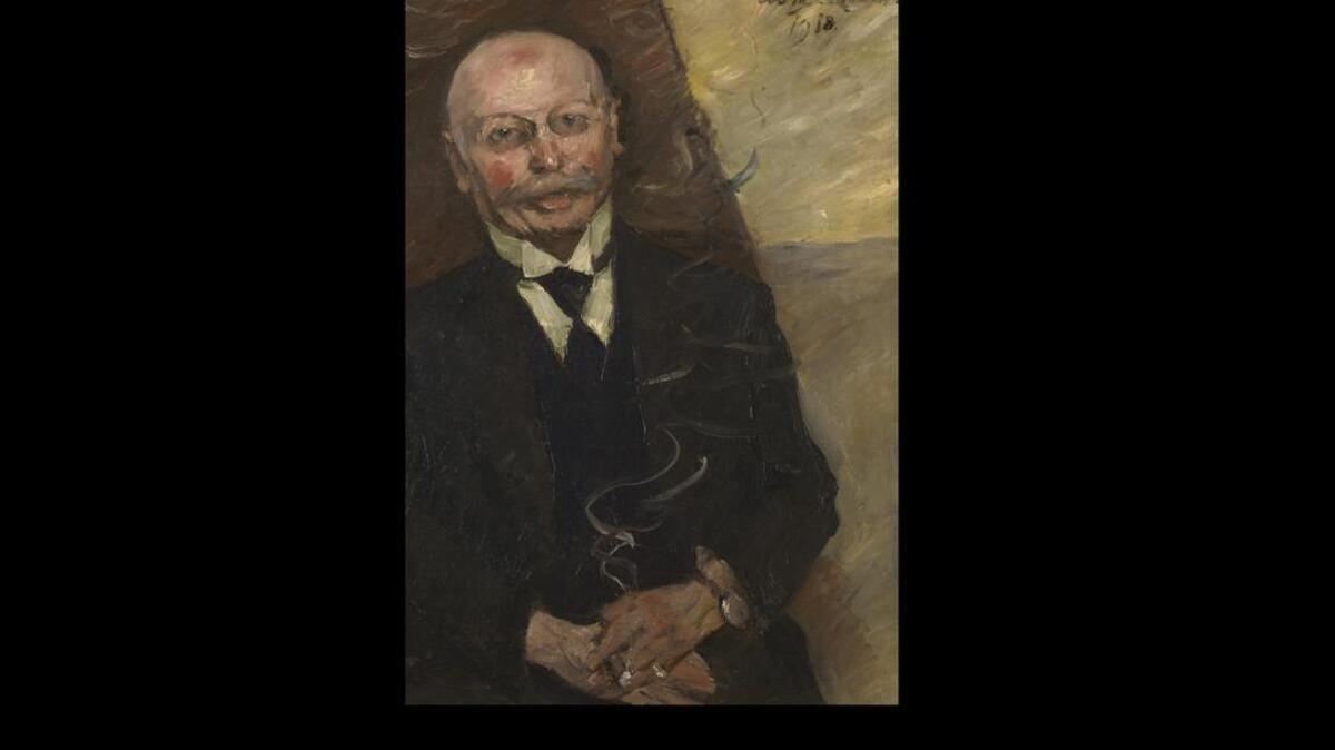 “Portrait of the Art Dealer Heinrich Thannhauser) (1918) by Lovis Corinth, oil on canvas, 40 inches by 27 1/2 inches