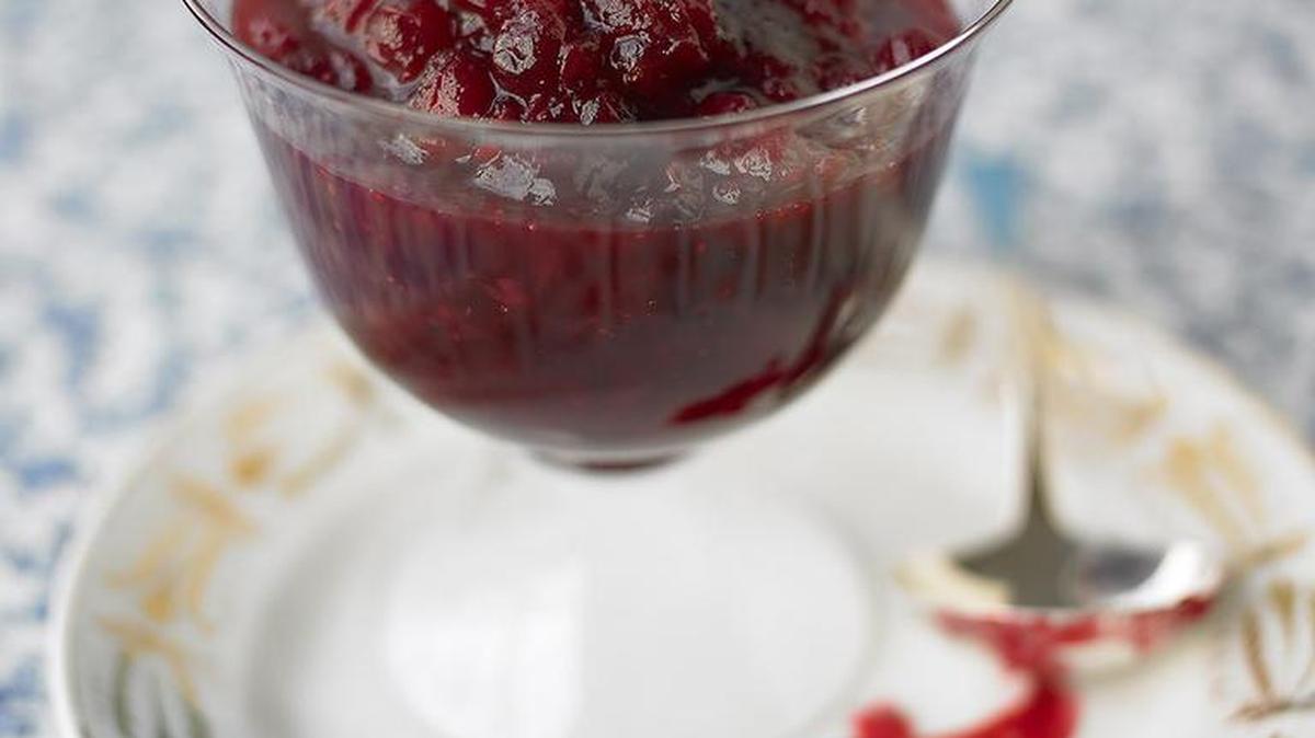 Cranberry Chutney made with red wine vinegar saves in the fridge for a week.