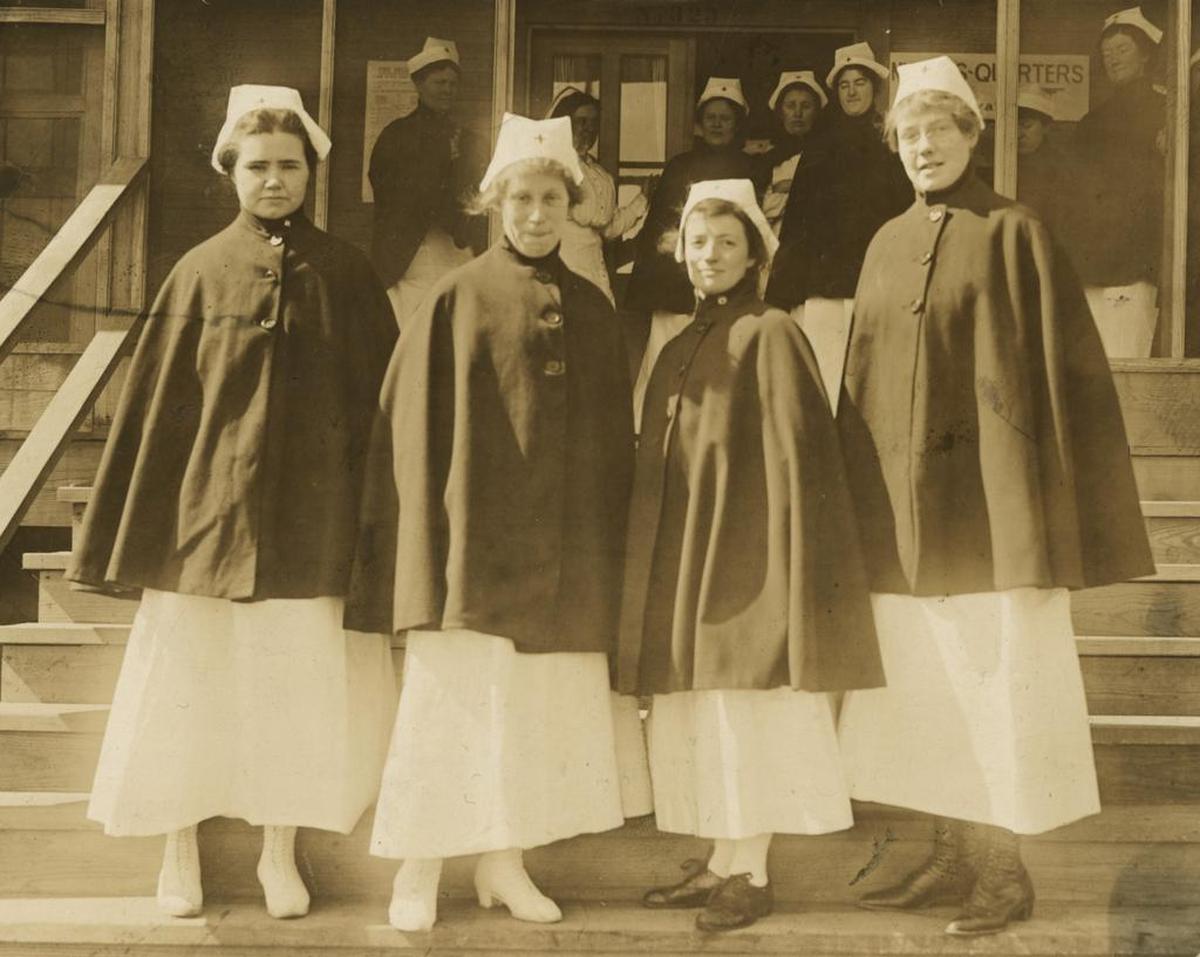 World War I-era Camp Bowie nurses in charge of the contagious and infectious diseases ward. From left: Marie Stroupe, Myrtle Peterson, Lillian Jenkins and Ellen Johnson.