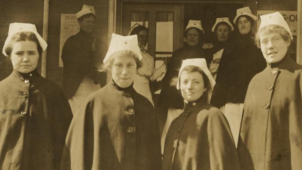 World War I-era Camp Bowie nurses in charge of the contagious and infectious diseases ward. From left: Marie Stroupe, Myrtle Peterson, Lillian Jenkins and Ellen Johnson.
