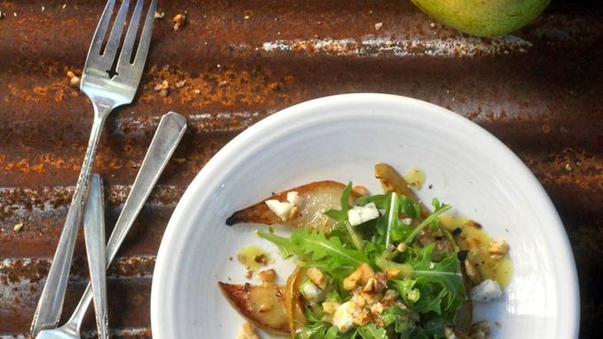 Roasted pear salad is elegant, of the season and takes only 15 minutes to prepare.