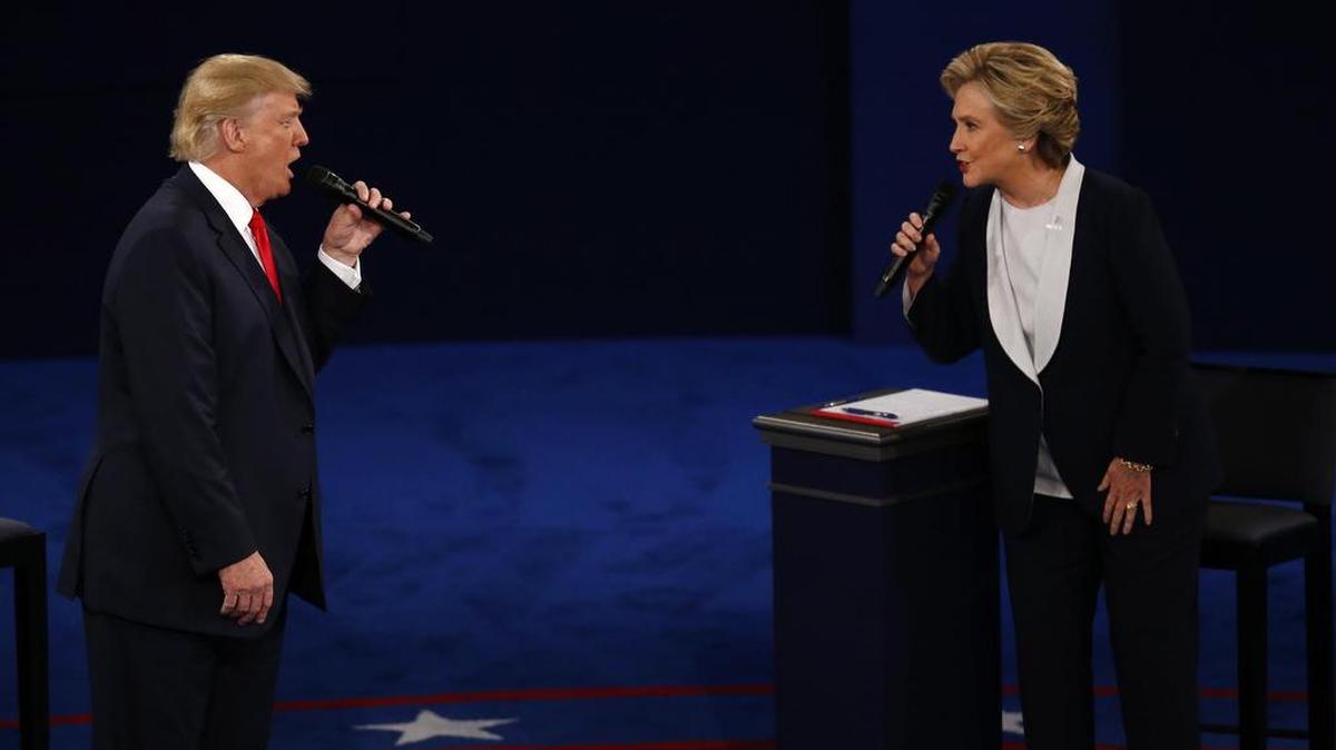 Donald Trump and Hillary Clinton spar at the presidential debate at Washington University in St. Louis.