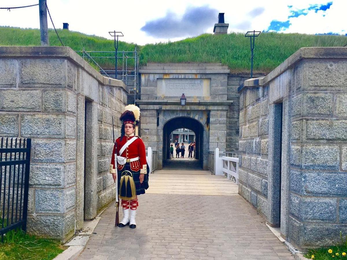 A sentry stands at the entrance to the Citadel Fort and Historic Site atop the highest hill in Halifax.