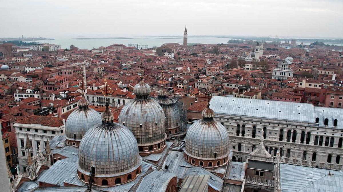 The remarkable view of St. Mark’s Basilica from the Campanile bell tower.